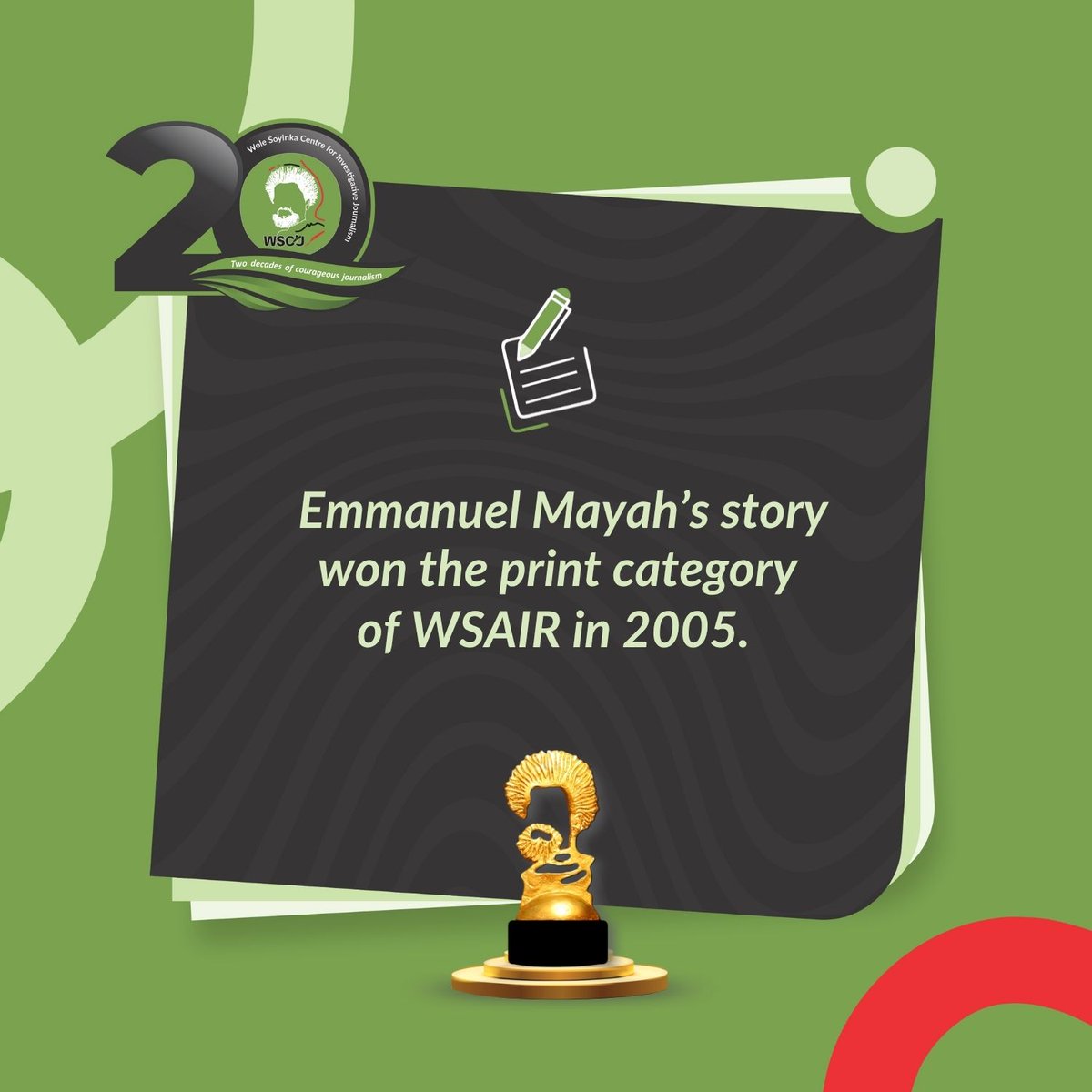 WSoyinkaCentre's tweet image. We would love to hear your thoughts. Share your reflections and register for our 20th anniversary and award ceremony here: bit.ly/3WI80Zs
#WSCIJAT20 #WSAIR2025 #20WSAIR #20FOR20STORIES