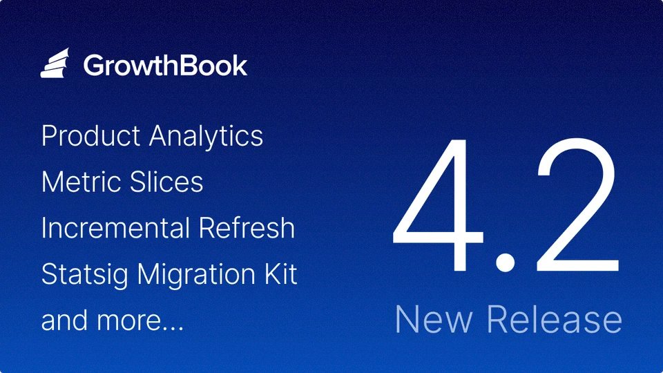 growth_book's tweet photo. GrowthBook 4.2 is here 🚀

📈 Product Analytics (beta) - unified platform 
🔄 Free Statsig to GrowthBook migration kit 
📊 Metric slices for deeper insights 
💰 85% query cost savings 
⭐️ And much more to boost your productivity
Live demo Dec 4 at 10AM PT https://t.co/Szywj9grTE