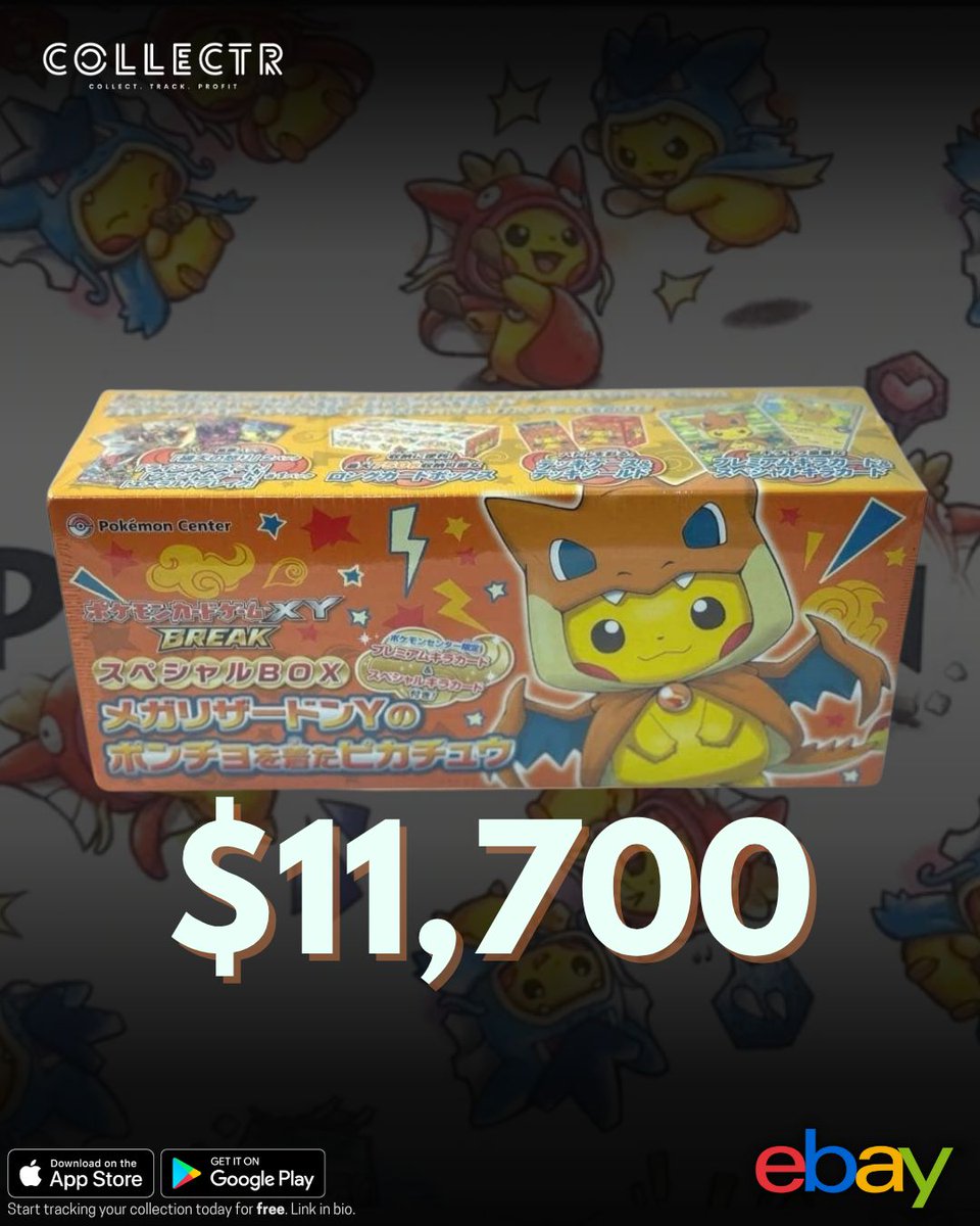 getcollectrapp's tweet image. A sealed Mega Charizard Y Poncho Box just sold on eBay for $11,700.

Would you rather own this box sealed at that price, or a graded PSA 10 copy instead?

#ponchopikachu #megacharizard #psa10 #ebaysales #pokemonjapan #sealedpokemon
#collectr #getcollectrapp #pokemon #Pokemontcg…
