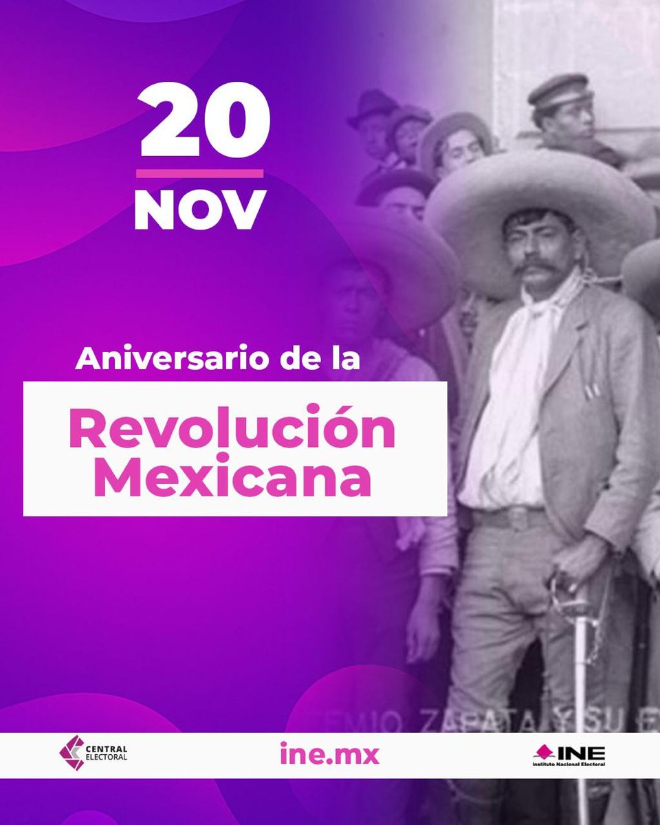 Hoy conmemoramos el Aniversario de la Revolución Mexicana 🇲🇽

Un movimiento que transformó la historia del país y sentó las bases de los derechos sociales y políticos que hoy defendemos.
Recordar la Revolución es también reconocer la importancia de la participación ciudadana en