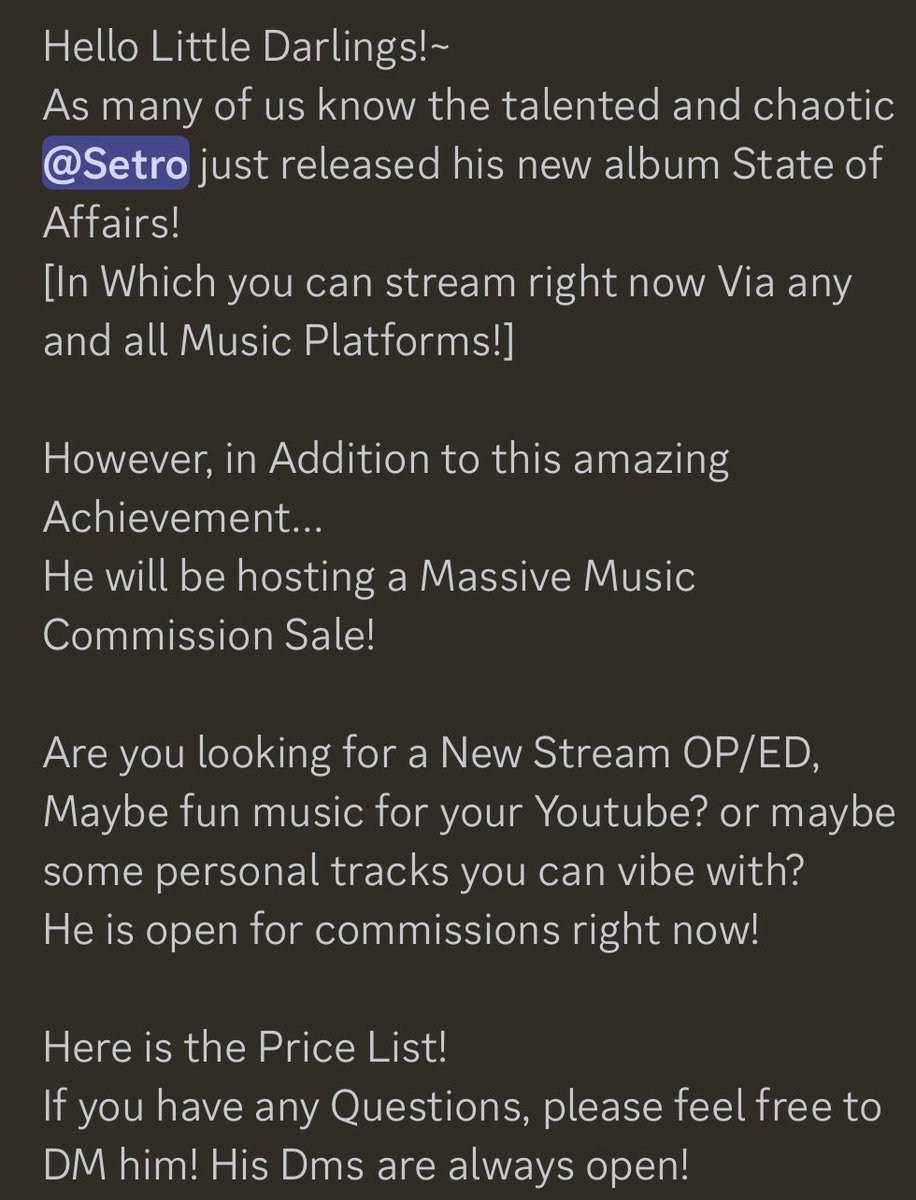 Elysian_Phantom's tweet photo. ::Announcement from the Library::

@DaSetro is OPEN FOR COMMISSIONS!!!

All details in the images below 💕

#vtuber #music #ENVtuber https://t.co/Wm1JfQOdCD