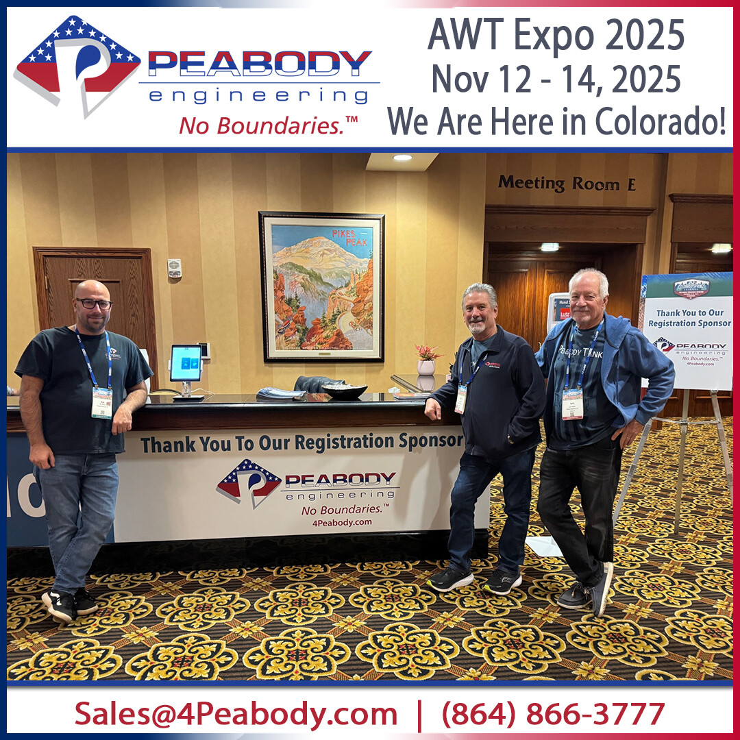 We are here at AWT Expo 2025 in Colorado Springs, Colorado at The Broadmoor - Can't wait to meet and greet you at our Booth #443!

<a href="/awtonline/">AWT</a> #AWT2025 #AWTConvention #WaterTreatment #PeabodyEngineering #PeabodyTanks