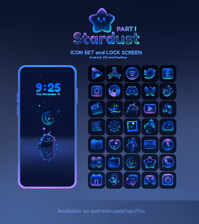 apofissx's tweet photo. New icon set Stardust! PART I is out!🌌 Link in bio! Good for Android, iOS, desktop and anything that supports png image format! https://t.co/8psg1hfovz