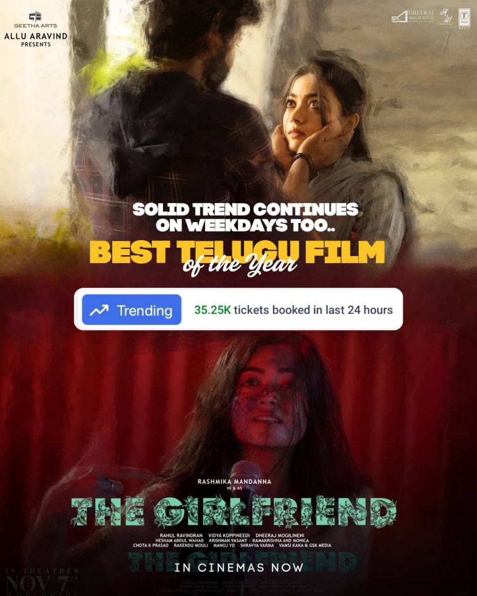 Hanuman729's tweet photo. “Every scene, every emotion pure magic! ✨
#RashmikaMandanna #TheGirlFriend https://t.co/Mc2uAUFSJK