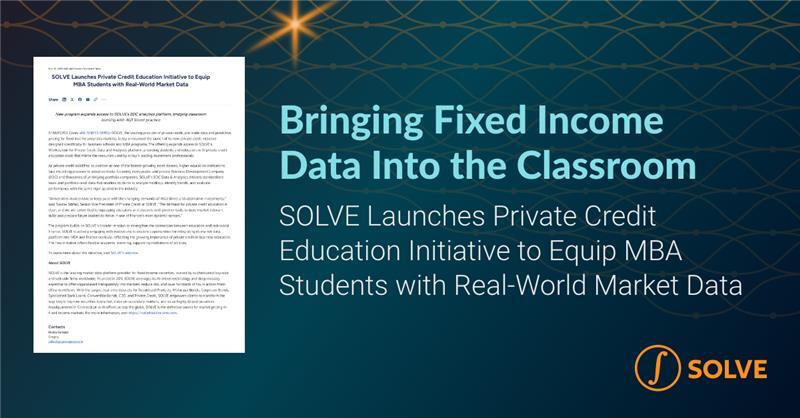 We’re excited to announce a new private credit education initiative for MBA and business programs to access SOLVE’s private credit and BDC analytics platform, giving them hands-on experience with the same market data used by investment professionals: hubs.ly/Q03SP-xR0