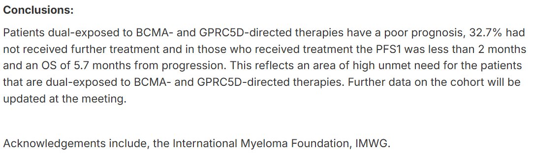 mtmdphd's tweet image. Short survival with BCMA and GPRC5D dual antigen exposed relapsed myeloma [DEMM] - an international myeloma working group [IMWG] immunotherapy database analysis [Nov 3, 2025] @JanakiramMurali et al. #ASH25 abs25-14454 PID 4598 meetings-api.hematology.org/api/abstract/v… #mmsm #ImmunoOnc