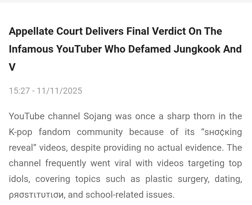 winter17_tkbear's tweet photo. Actulizacion del caso de demanda que realizaron Taehyung y Jungkook contra Sojang por difamación VEREDICTO 

 El tribunal condenando a la YouTuber a dos años de prisión,con suspensión de tres años,por subir videos falsos  y difamatorios sobre los artistas, fue declarada culpable https://t.co/BOvNn2AUYn