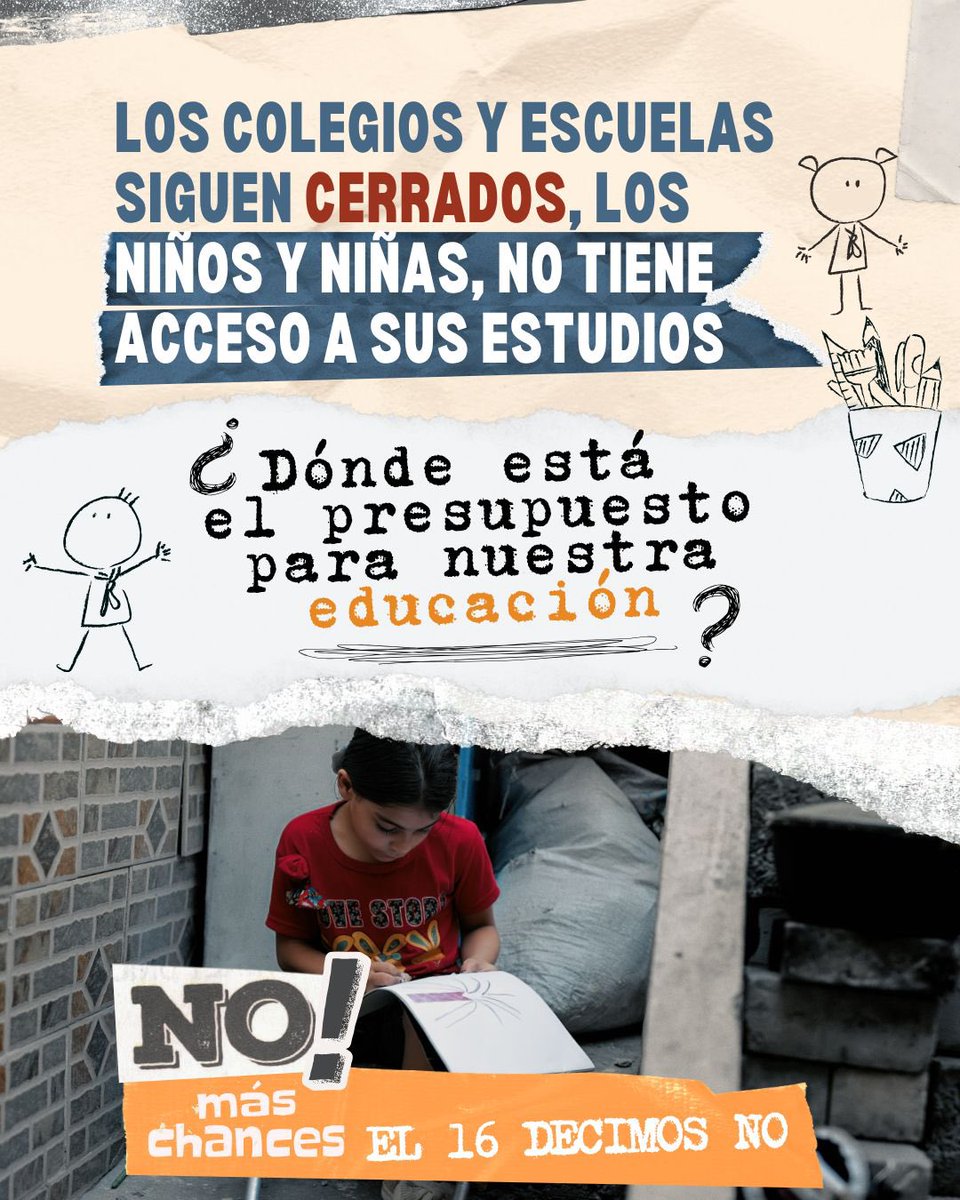 #ConsultaPopular 🗳️ | Este 16 de noviembre, decimos NO, porque la educación sí importa.

Los colegios y escuelas siguen cerrados, niños y niñas sin clases y sin recursos. Mientras el gobierno recorta presupuestos y prioriza militarizar, nuestras aulas siguen vacías.

#VotamosNO