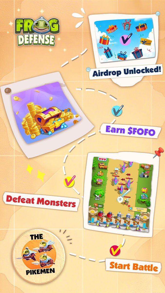 The path to your $FOFO airdrop is paved with defeated monsters! 💰

Every battle brings you closer to the treasure. Fight, earn, and get ready for the drop! 🪂

Play #FrogDefense now: bridge.dappportal.io/dapp/N67890994…