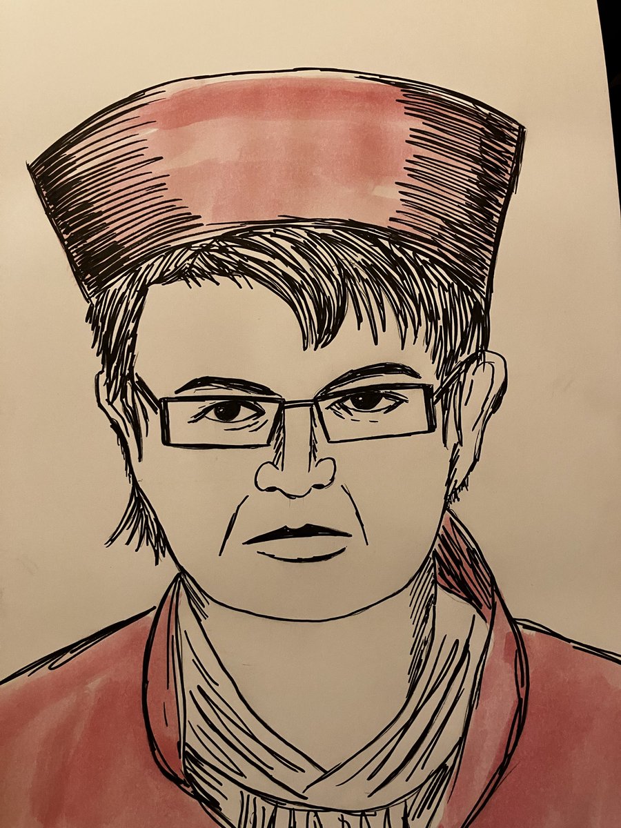 Hab was gezeichnet  und zwar die ehemalige Bundesverfassungsrichterin Susanne Baer

„Susanne Baer“, Aquarell und Tusche auf Papier 42 x 29,7 cm, 2025.