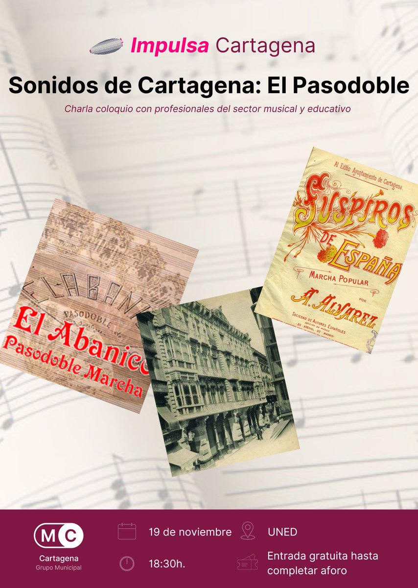 🎺 #ImpulsaCartagena regresa con ritmo: ‘Sonidos de #Cartagena: El Pasodoble’ 🎼

ℹ️ Abordará el valor cultural y educativo de este género emblemático en la identidad cartagenera

👇🏽
 
📍<a href="/UnedCartagena/">UNED Cartagena</a> 
🗓️ Miércoles, 19 de noviembre 
🕡 A las 18:30h

¡Os esperamos! 🙌🏻
