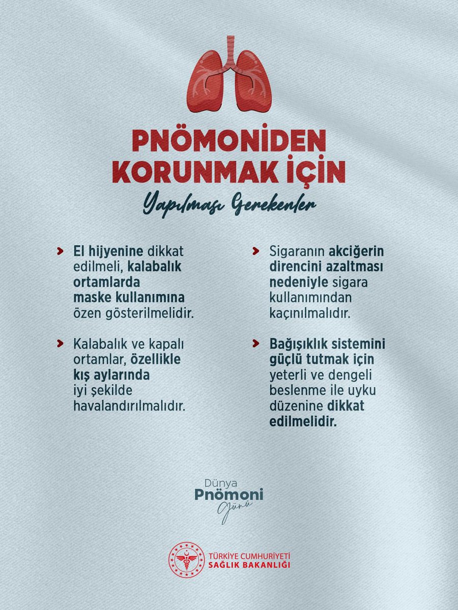 Pnömoni, önlenebilir ve tedavi edilebilir bir hastalıktır. 

#DünyaPnömoniGünü