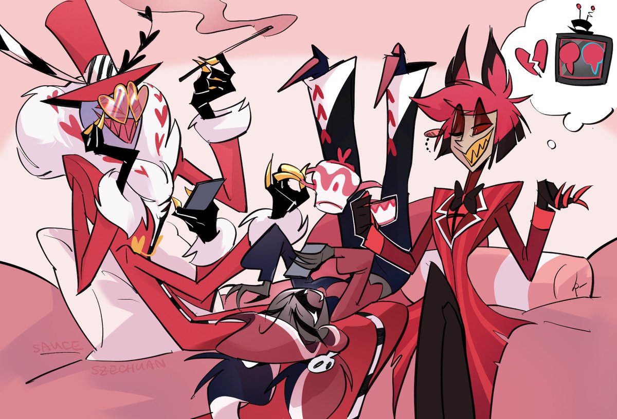 'And that's whyyy he hates me so much!'

just have this feeling that these three can get along quite well!
#HazbinHotel #StaticRadio #StaticMoth