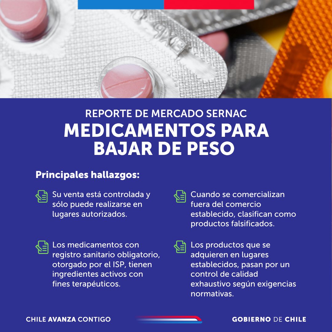 💊 Reporte de Mercado SERNAC: Medicamentos para bajar de peso.

📋 Este informe, publicado por el Servicio Nacional del Consumidor, aborda la creciente problemática generada por el uso y la disponibilidad de medicamentos para bajar de peso en el mercado nacional.

Esto, en el
