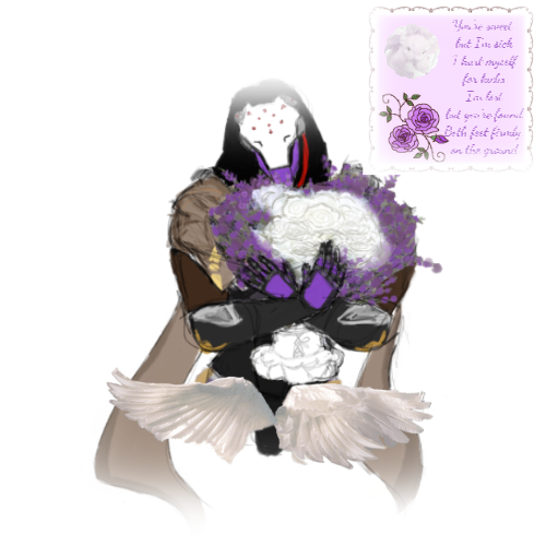 ramattraslamb's tweet image. the anniversary art i made for ramattra .... holding lilacs and roses 🤍🪻

#soulbondtwt #soulbond