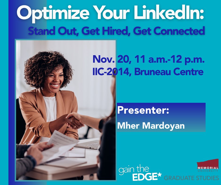 ‼️ Join us in this workshop hosted by the School of Graduate Studies, which will guide you through every section of LinkedIn, from headline to experience, while explaining why it is essential for job seekers, career changers, and professionals. Register ➡️ bit.ly/3WV9NKH