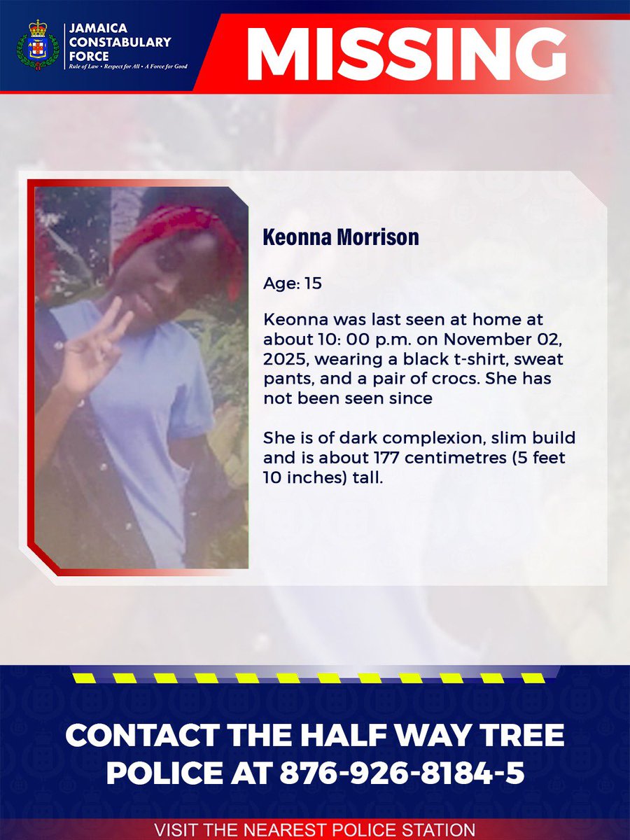JamaicaConstab's tweet image. Help us locate missing Keonna Morrison. If you know her whereabouts, please call me the Half Way Tree Police or the nearest police station. 

#AnandaAlert #Missing