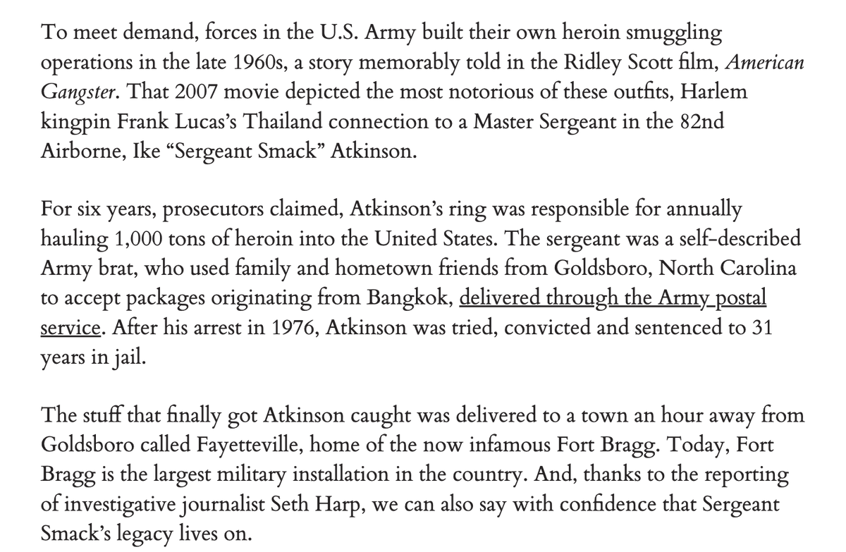 Great review of The Fort Bragg Cartel in <a href="/proteanmag/">Protean Magazine</a> by my friend <a href="/nkulw/">noah kulwin</a>, who adroitly connects it to drug smuggling that went on at Fort Bragg as far back as the Vietnam era