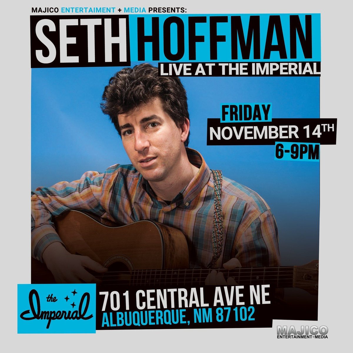 🎶 Fri, Nov 14 | 6–9 PM
Seth Hoffman live at The Imperial! 🎸
Heartfelt originals &amp; timeless covers with guitar, strumstick &amp; loop pedal—uplifting vibes all night. 🍸 Cocktails + 🌮 Food Hall eats.
#LiveAtTheImperial #MajicoEnt