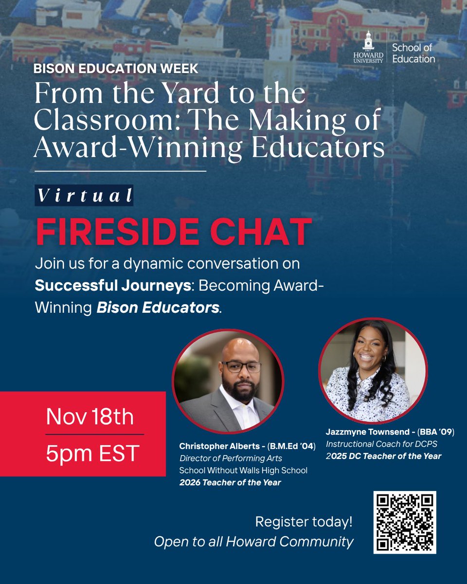 What’s better than 1 Bison Educator, TWO! So excited to be in conversation with my fellow #HUALUM and #DCTOY Family during #BisonEducationWeek! <a href="/HU_SOE/">HowardU_SOE</a>