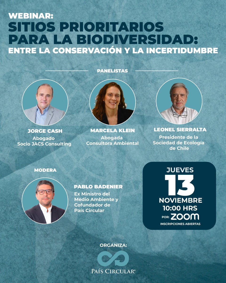 🚨 WEBINAR #PaísCircular: Sitios Prioritarios para la Biodiversidad: Entre la Conservación y la Incertidumbre. 🤔⁠

🗓️ Mañana 13 de noviembre⁠
⏰ Hora: 10:00 a.m.⁠
por ZOOM⁠

🔗 Inscríbete 👇
shorturl.at/zKqY3

#SitiosPrioritarios #Biodiversidad #LeySBAP #Conservación