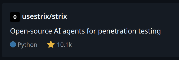 0xallam's tweet image. Strix just hit 10K Stars, in under 3 months✨

It’s been a crazy week seeing our metrics and usage almost double every day for both the hosted and the OSS versions.

Now ranked #1 trending repo this week and #3 for the month.

Let’s go 🚀