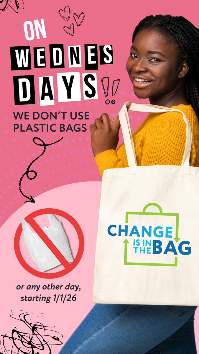 Starting January 1, 2026, most Montgomery County stores will no longer offer plastic bags, and paper bags will cost 10¢. Bring your own bag and help keep the County clean and green! 

Learn more: bit.ly/33yTeaZ 

#ChangeIsInTheBag #PlasticIsOut #MoCo
