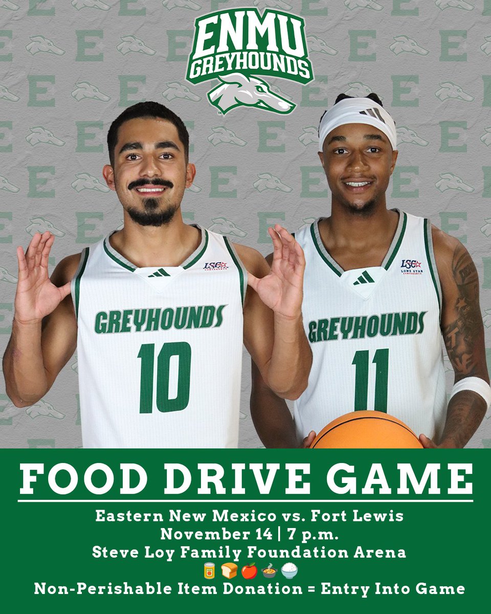 𝐡𝐞𝐥𝐩 𝐮𝐬 𝐬𝐩𝐫𝐞𝐚𝐝 𝐭𝐡𝐞 𝐰𝐨𝐫𝐝🔊

We begin the 2025-26 season at 🏡

We are supporting ENMU's Thanksgiving food drive and student pantry by hosting a collection for non-perishable food items! See you Friday night to support the Greyhounds!

#LetsRun #ALLIN #ENMU