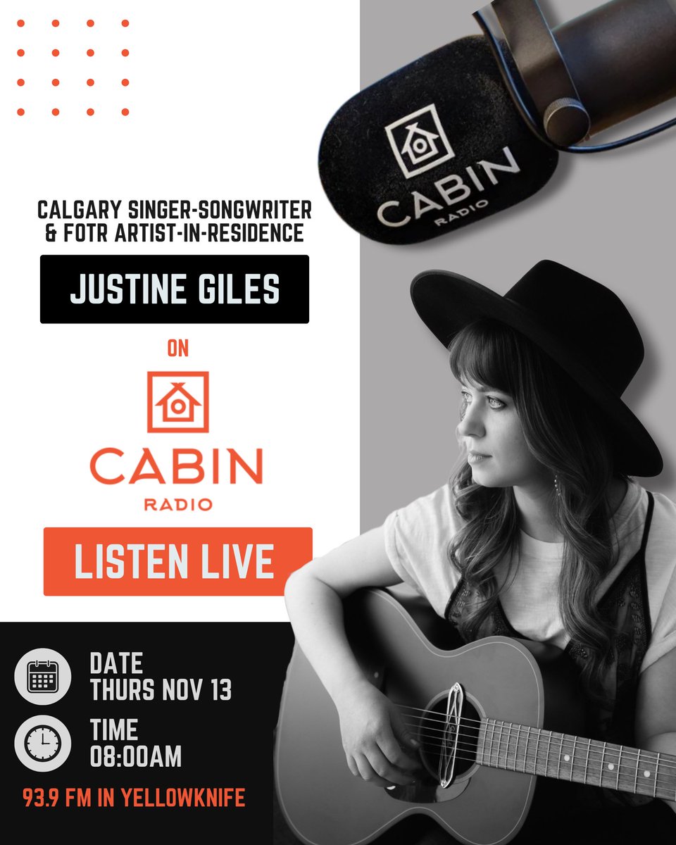 Heading into <a href="/CabinRadio/">Cabin Radio</a> tomorrow to chat all things <a href="/FolkontheRocks/">Folk on the Rocks</a> residency, mentoring, collaborative shows coming up (Nov 15 + 29).. and more 🎶 listen live in Yellowknife 93.9FM