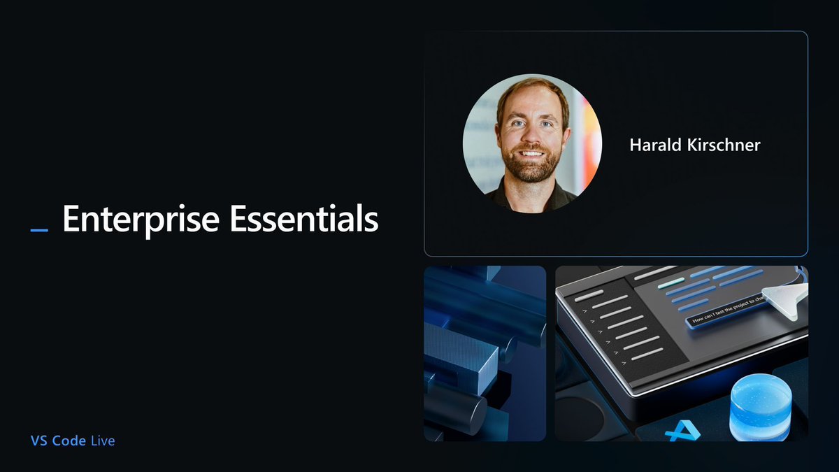 code's tweet image. 🔴 We&apos;re live NOW! Join @digitarald for a walk through of the latest in @code + GitHub Copilot Enterprise Essentials ▶️ youtube.com/live/3zafVMIzF… 
#vscode