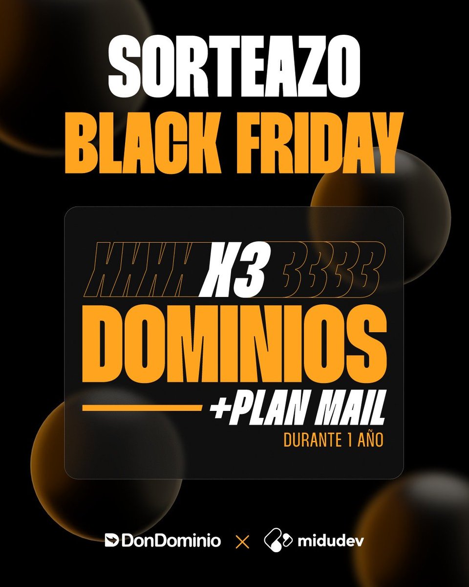 midudev's tweet image. ¡SORTEO de 3 dominios .COM o .DEV + Plan Mail!

Para participar:
① Sigue a @DonDominio y @midudev
② Dale Like &amp;amp; RT a este tuit
③ Comenta para qué usarías el dominio

✓ Participación abierta a todo el mundo
✓ El día 19 anunciamos los ganadores