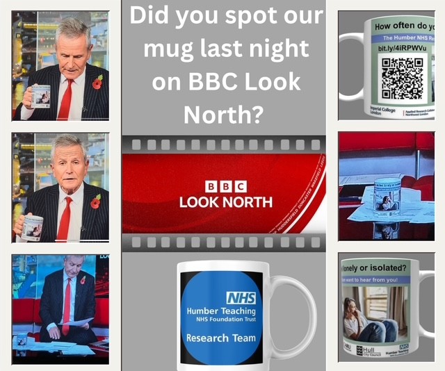 📺 **We were on the TV last night!!!** 🤩 

👀 Did you see our Mug on BBC Look North? 🍵 

🔍 We’re continuing to map loneliness across Hull and the East Riding of Yorkshire, and YOU can make a difference!

#BBCLookNorth
#PeterLevy
#Hull
#HumberResearch