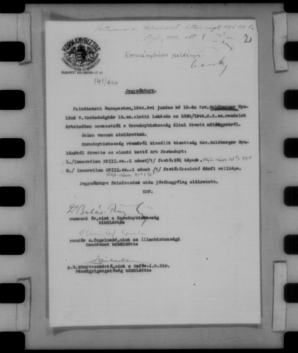 ArtRecoveryInit's tweet image. 📑🎨Widow Mrs. Gyula Goldberg — Two 18th-Century German Oils Seized and Logged (Budapest, 15 June 1944)

🏛️Officials from the Government Commissioner’s office entered the downtown flat of widow Mrs. Gyula Goldberg (V. Szabadság tér 15) and—under Decree 1830/1944 M.E.—placed her…