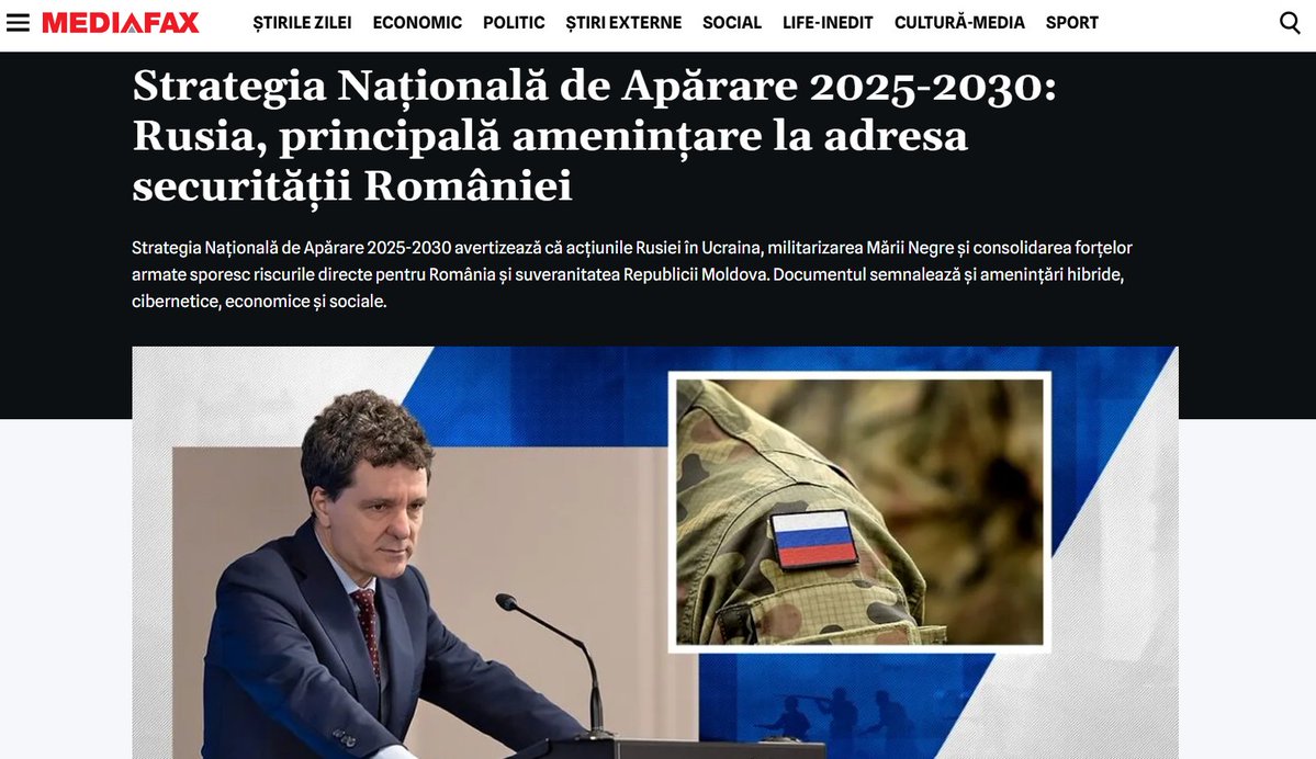 Astăzi a intrat în dezbatere publica documentul Strategia Națională de Apărare 2025-2030, document redactat de către Administrația Prezidențială, care definește în mod clar rusia ca fiind cea mai mare amenințare la adresa securității României.

Pe românește, dacă ești român și