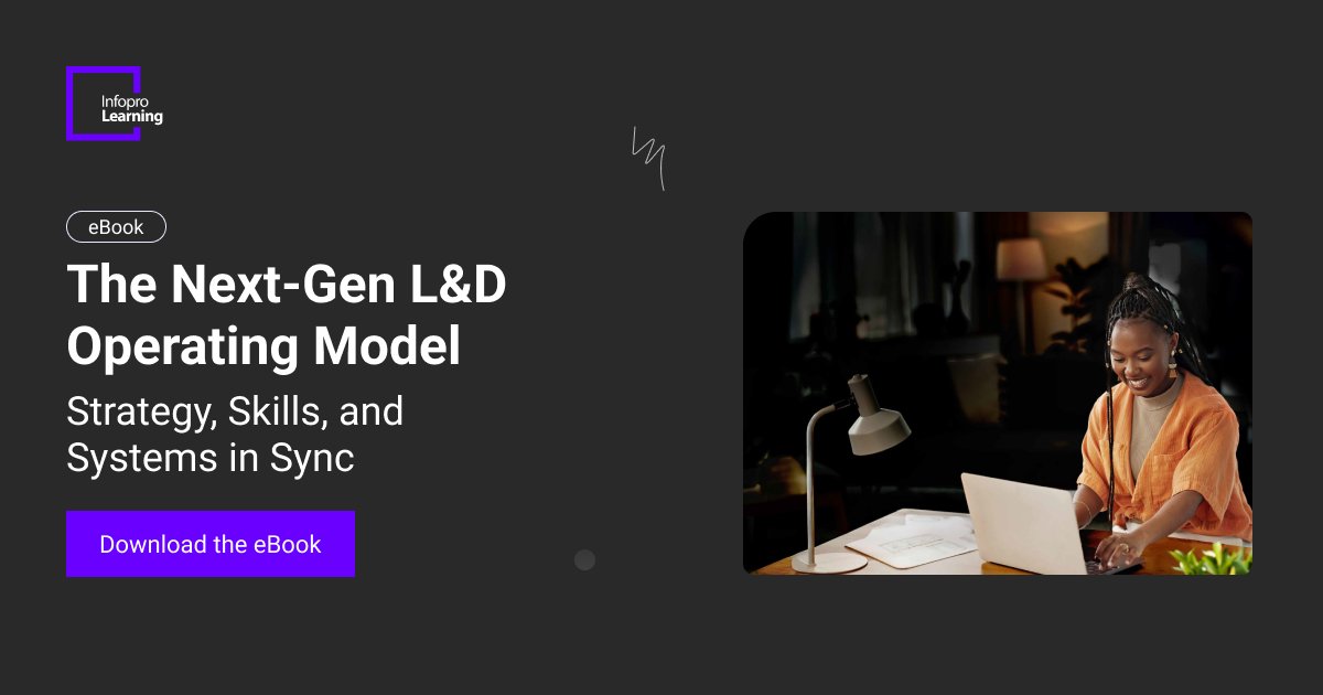 InfoproLearning's tweet image. L&amp;amp;D has evolved from designing learning programs to driving measurable business outcomes. Our #eBook explores how organizations are evolving their #learning functions to align #strategy, strengthen governance, and scale through #intelligentsystems: hubs.ly/Q03SN0l_0