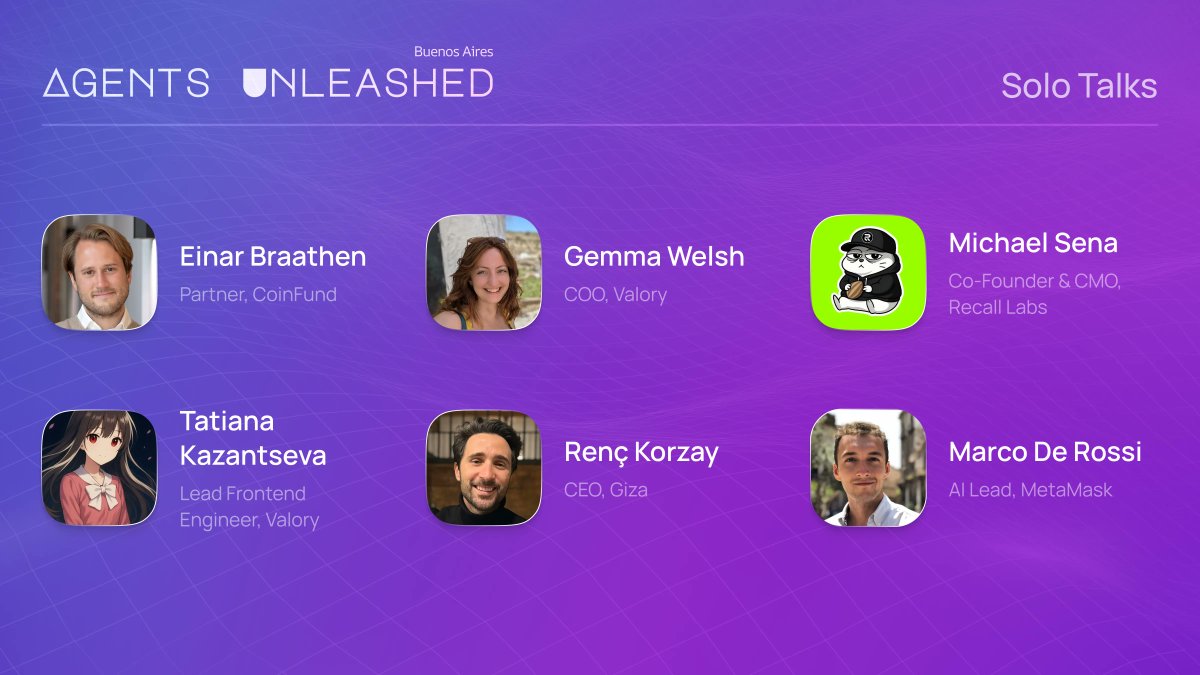 autonolas's tweet image. They’re building the future of crypto X AI – and taking the mic at Agents Unleashed BA 🇦🇷 🔬

Gear up for solo talks from:

🦾 @Einar_hb
🦾 @Contentwillvary
🦾 @Dataliquidity
🦾 @Renckorzay
🦾 @AtatakaiNyan
🦾 @Marco_derossi

Get your free ticket → luma.com/rnj5dc2b
