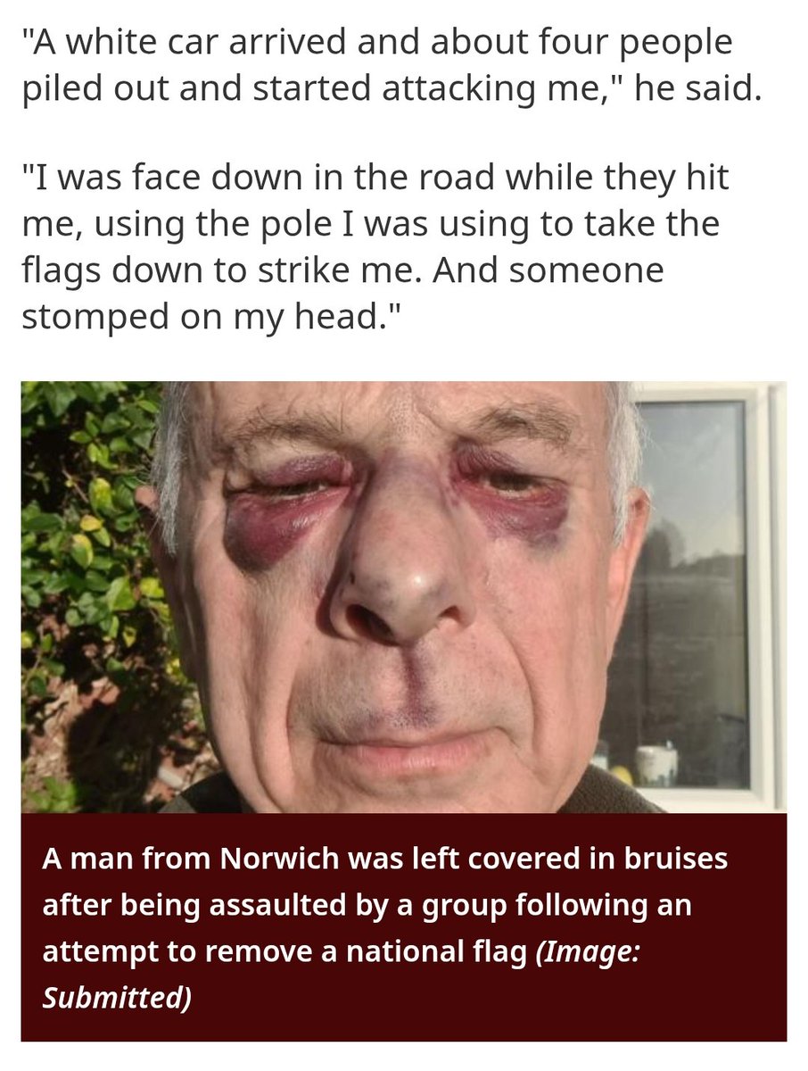 Flaggers in Norwich attacked a 68 year old man who tried to remove a flag - these people aren't 'patriots' - they're thugs and bullies