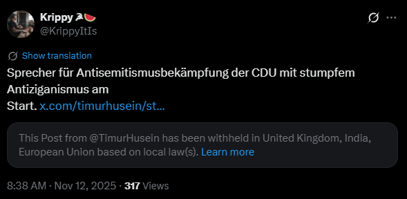 Der tweet des Antisemitismusbekämpfungs-Sprecher der CDU Berlin wurde wegen seines Rassismus von twitter kassiert. Das muss man heutzutage erstmal schaffen.