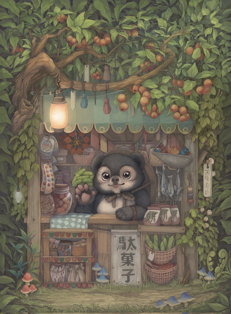 sammylewisart's tweet image. Finally finished! 
My new illustration 

&quot;Tanuki Dagashiya&quot; 

Hand drawn on @procreate