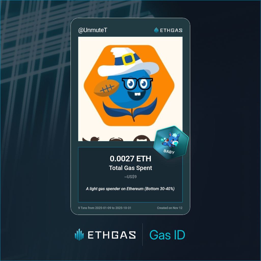Discovered my Gas ID via ETHGas - turning my gas spend into rewards 🫘

As a Baby Jack, I've spent 0.0027 ETH on gas but earned 1 Beans back.

Get your Gas ID and Beans here: ethgas.com/community/gas-…
