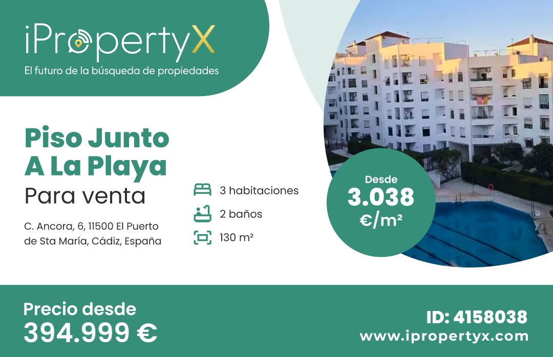 iProperty__es's tweet photo. Vive a 300 m del mar en El Puerto de Santa María (Cádiz)
Descubre este espectacular piso junto a la playa, completamente reformado y con financiación al 100 %.

Cuenta con 3 dormitorios, 2 baños, una amplia terraza y plaza de garaje incluida.

🔑 ¡No dejes pasar esta oportunidad! https://t.co/XyY3g8EblO