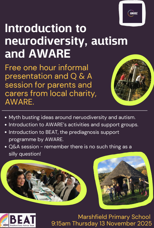 MarshfieldPS's tweet photo. 📢Reminder of our AWARE parent hub in school tomorrow from 09.15 am in our lovely Hive. All welcome. We hope to see you there!💚 https://t.co/KI30Iah4aq