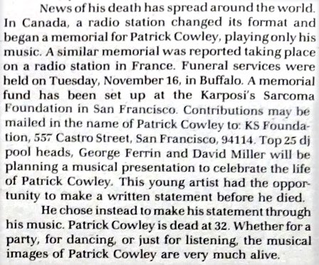 darkentriesrecs's tweet image. Remembering Patrick Cowley (October 19, 1950 - November 12, 1982) who passed away 43 years ago today. We continue to honor his legacy and preserve his contributions that forever changed the world of electronic dance music. 
Here’s a tribute from The Voice (San Francisco)…