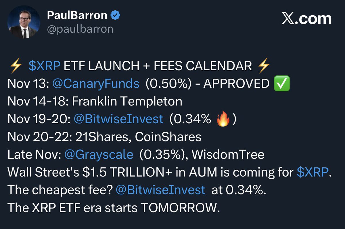 XRP ETF calendar is packed! 🔥🚀—> @BitwiseInvest is coming in with the  best fee at 0.34%