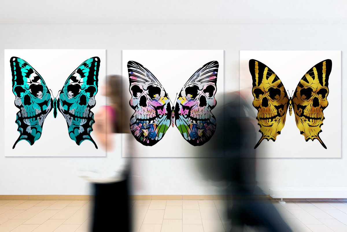 A kaleidoscope of #Skullerflies is released into the world tomorrow. I've been sitting on this collection for 3 years now and have been painting them since 2013. So excited to show 9 new species with 555 individual textures in the wings. I have designed every single one! #NFTs