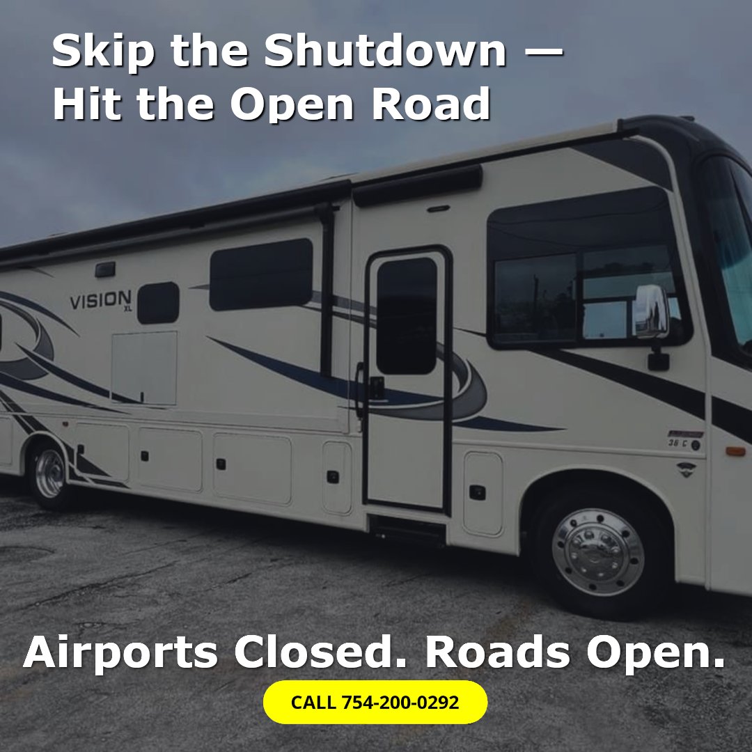 Flight canceled? Delayed again? Skip the chaos and take control of your getaway. With an RV from Fort Lauderdale RV, your adventure starts when you turn the key - no lines, no cancellations, no stress.
📷 Call (754) 200-0292 to start your stress-free adventure today.
#rv #rving