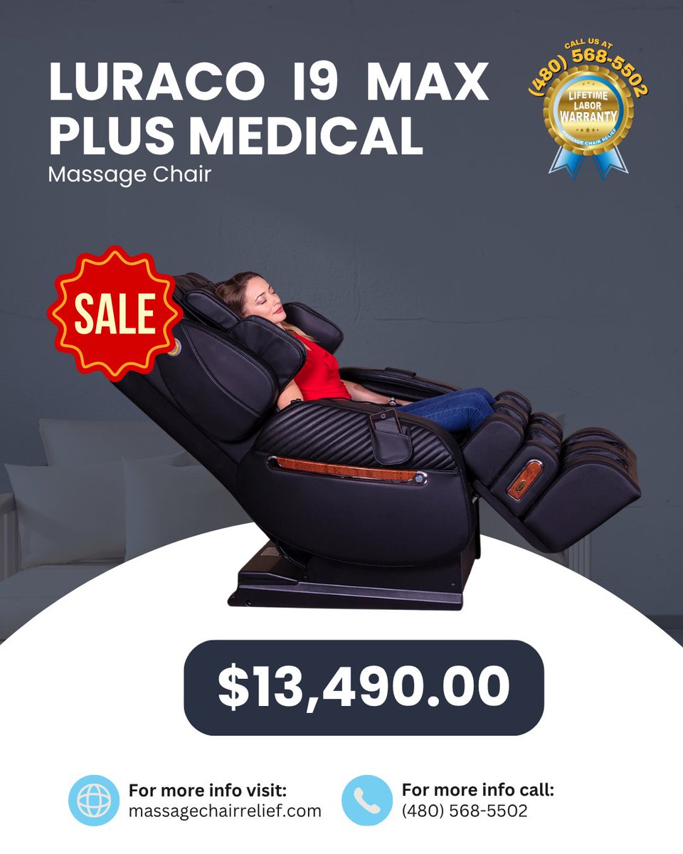 The Luraco i9 Max PLUS is built for medical-grade comfort 

On sale now for $13,490 — advanced tech, U.S. engineering, and real recovery in one chair.

👉 Visit: …ersguide.the-massage-chair-relief.com/your-massage-c…
📞 480-568-5502

#MassageChairRelief #Luraco #Luracoi9MaxPlus #MassageChair