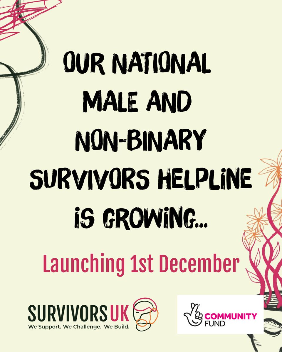 SurvivorsUK's tweet photo. Our male &amp; non-binary survivors support helpline is changing 🚀

From 1st December, you will be able to confidentially speak to our trained emotional support workers over the phone and on WhatsApp, as well as by text, email or  web chat.

Stay tuned for further updates 👀 https://t.co/H8y9cpD2y7