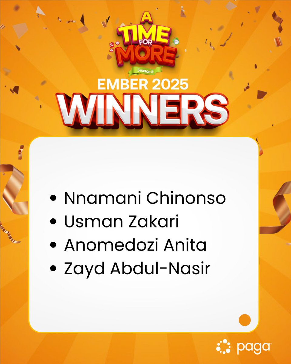 If your name’s here, it’s your lucky week! 😍🎊

Congrats to our very first winners of the A Time for More season 5! 🥳 

Next week could be your turn. Stay tuned 👀

#Paga #ATimeForMore #Week1Winners #EmberSeasons #Ember #pagatoremember