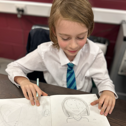 RiverleyPrimary's tweet image. Art Club explored the magic of people and portraits today, turning simple lines into lively characters. Every sketch told a story — each one as unique as the artist who drew it. #ArtClub #WideHorizons